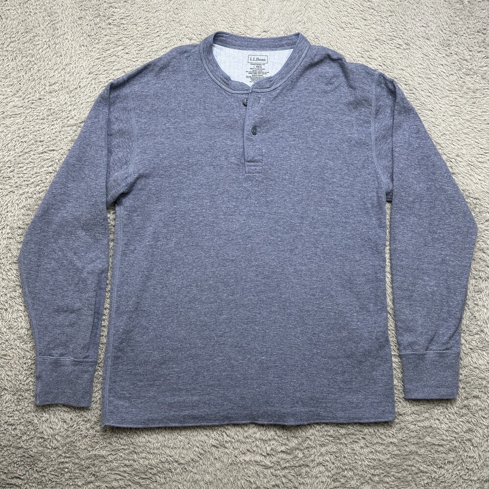 LL Bean Henley Shirt Mens L Blue Riverdriver Wool Mix Long Sleeve Midlayer